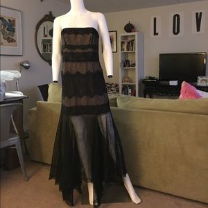 Halston Heritage Lace Handkerchief Evening Dress